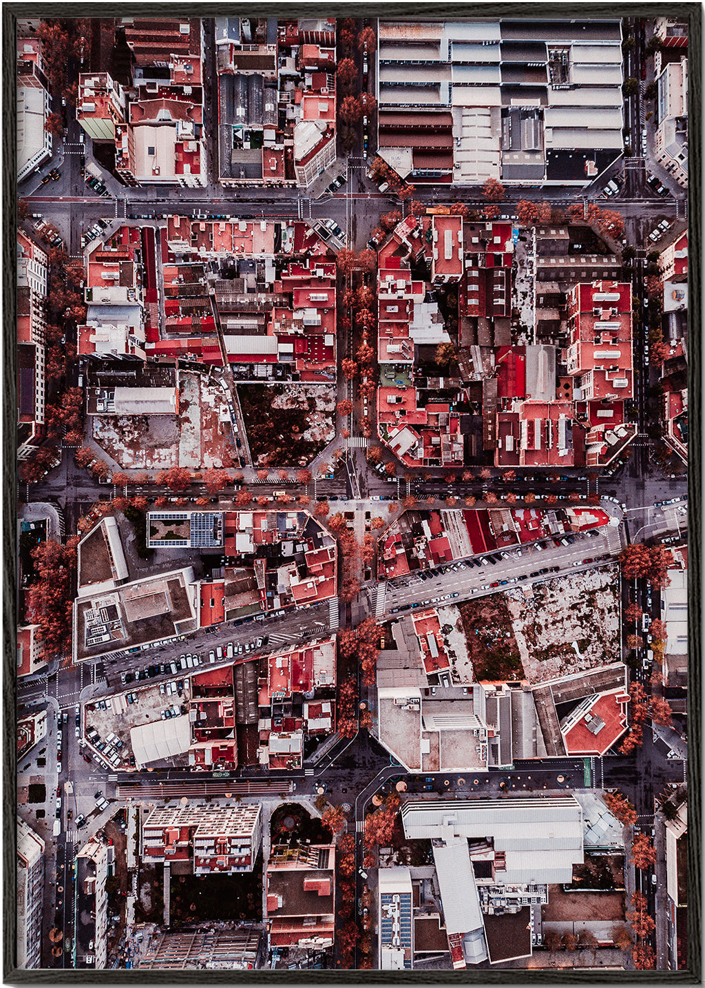 Stadsposter flygfoto röda tak