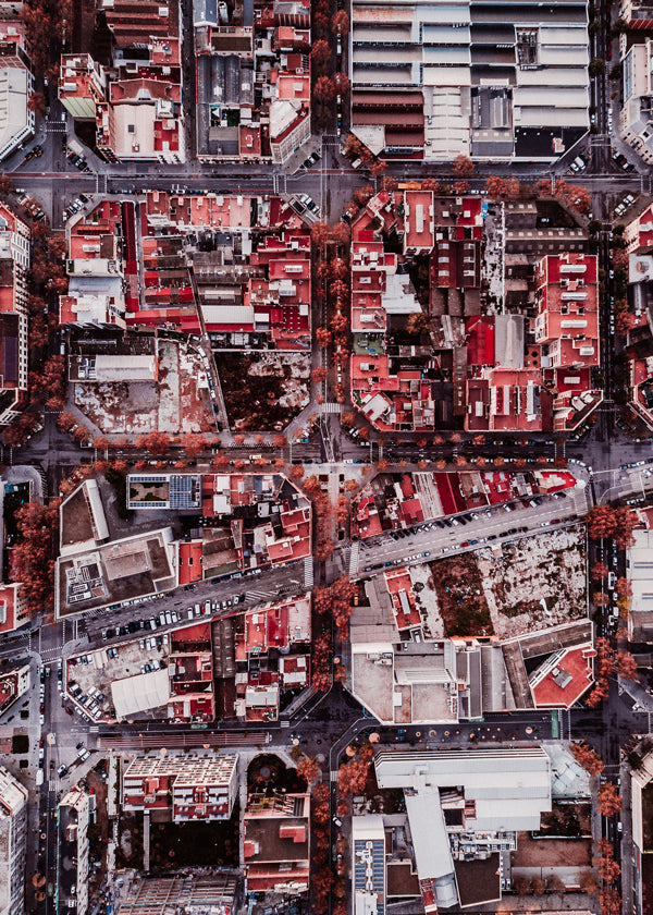Stadsposter flygfoto röda tak