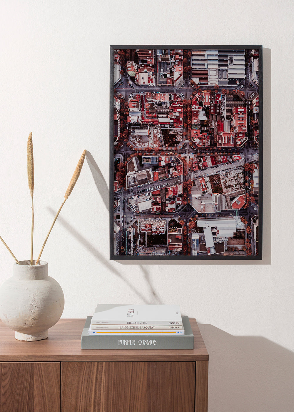 Stadsposter flygfoto röda tak
