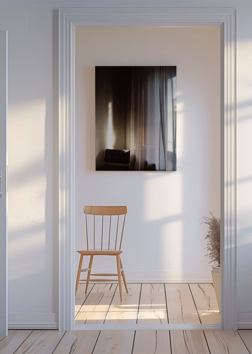 Fotografi av fönster och gardin med mjukt ljus