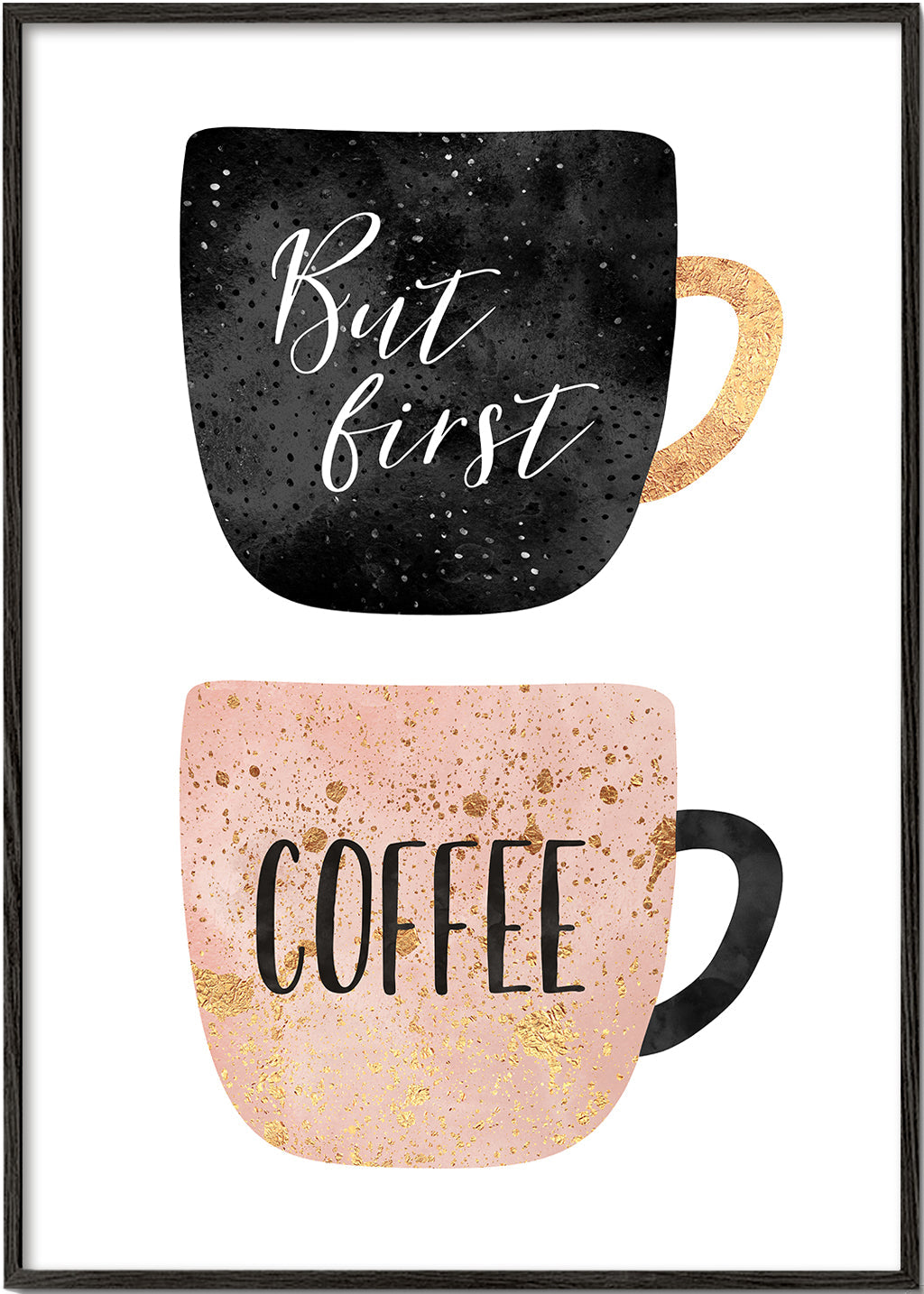 Kökskonst: illustrerade kaffekoppar med text
