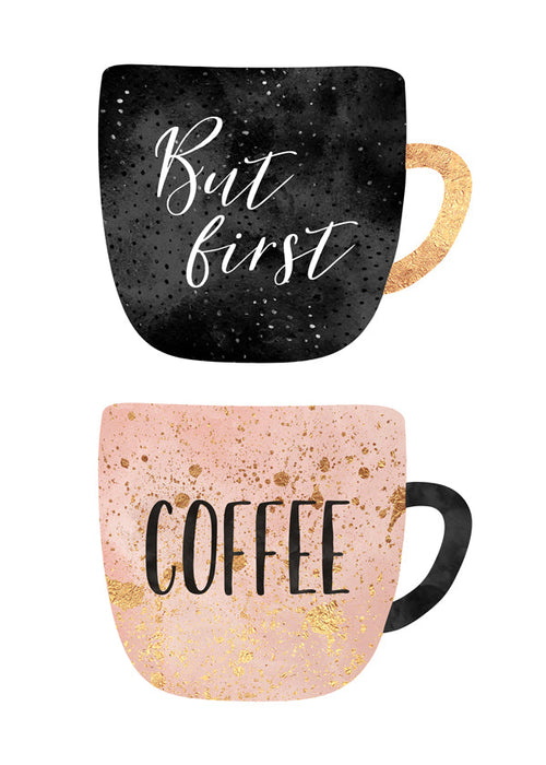 Kökskonst: illustrerade kaffekoppar med text