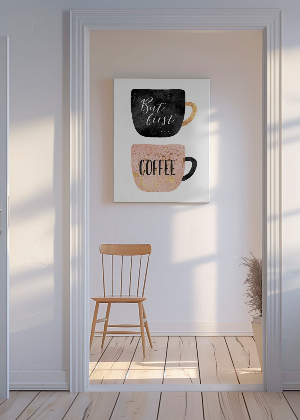Kökskonst: illustrerade kaffekoppar med text
