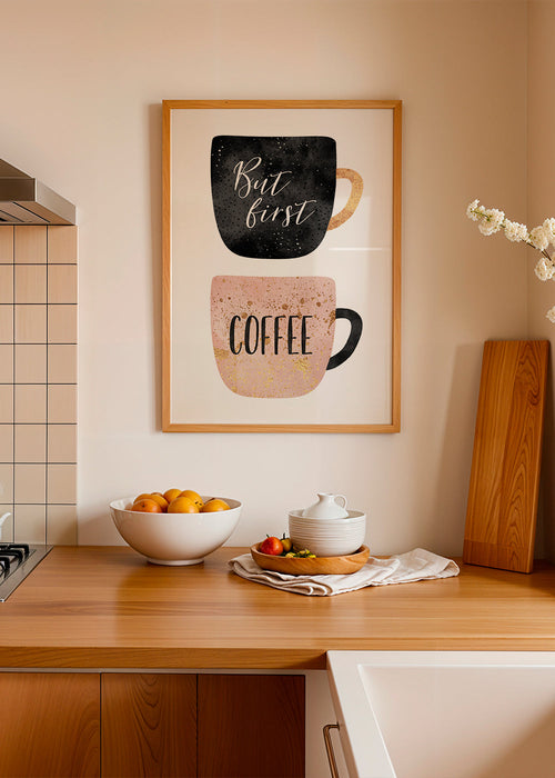 Kökskonst: illustrerade kaffekoppar med text