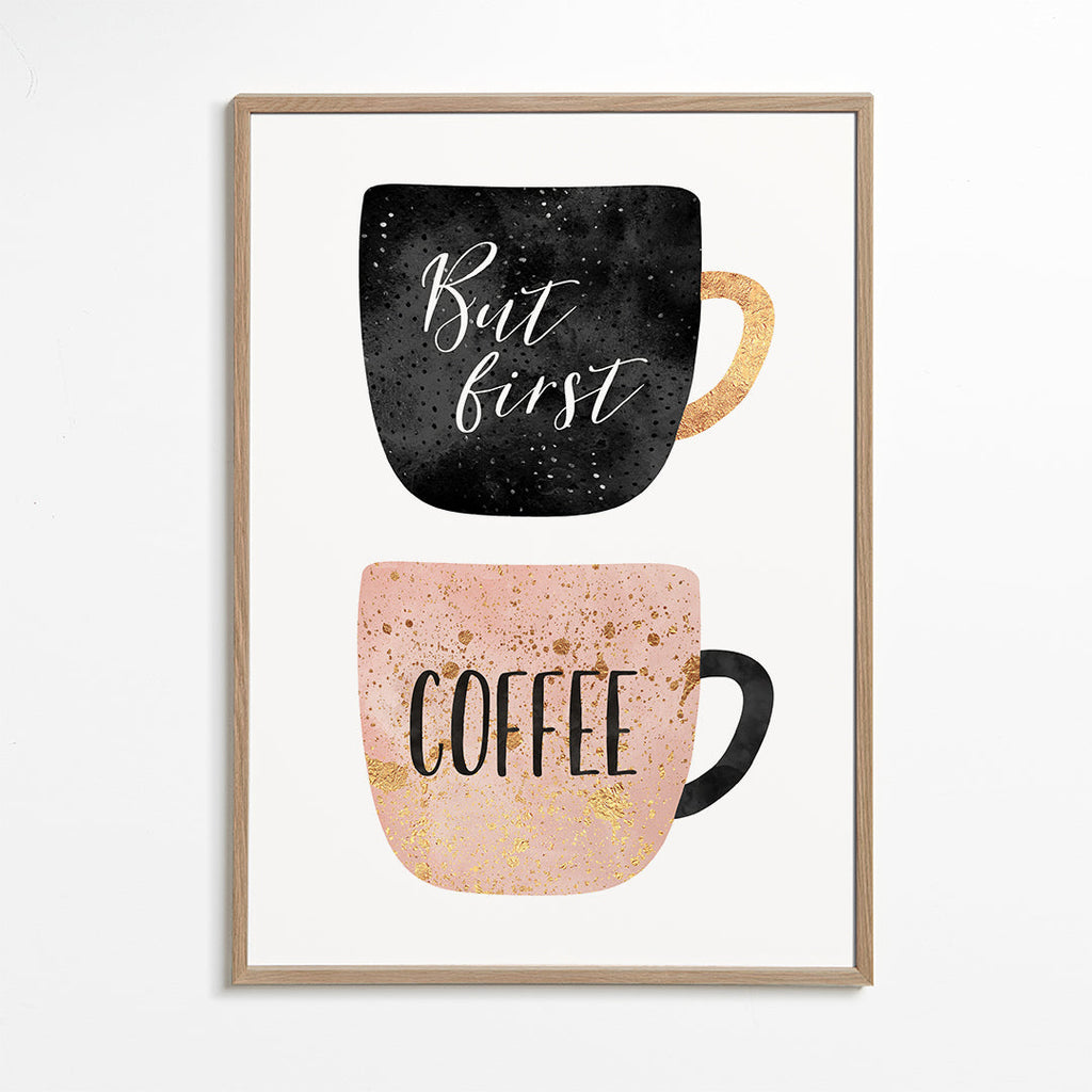 Kökskonst: illustrerade kaffekoppar med text