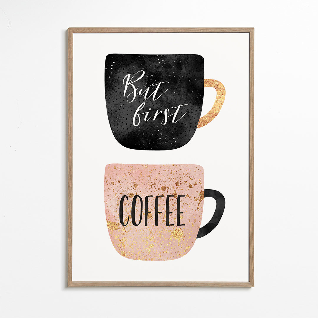Kökskonst: illustrerade kaffekoppar med text