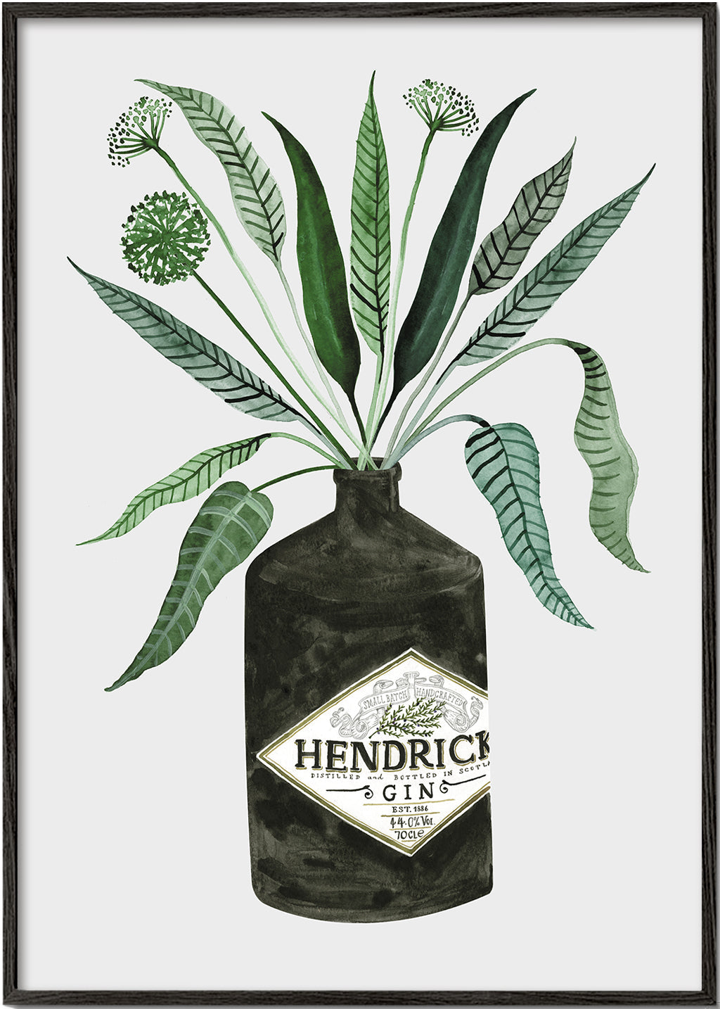 Kökskonst Hendrick's-flaska med bladverk