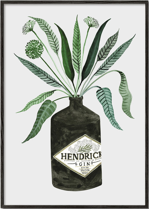 Kökskonst Hendrick's-flaska med bladverk