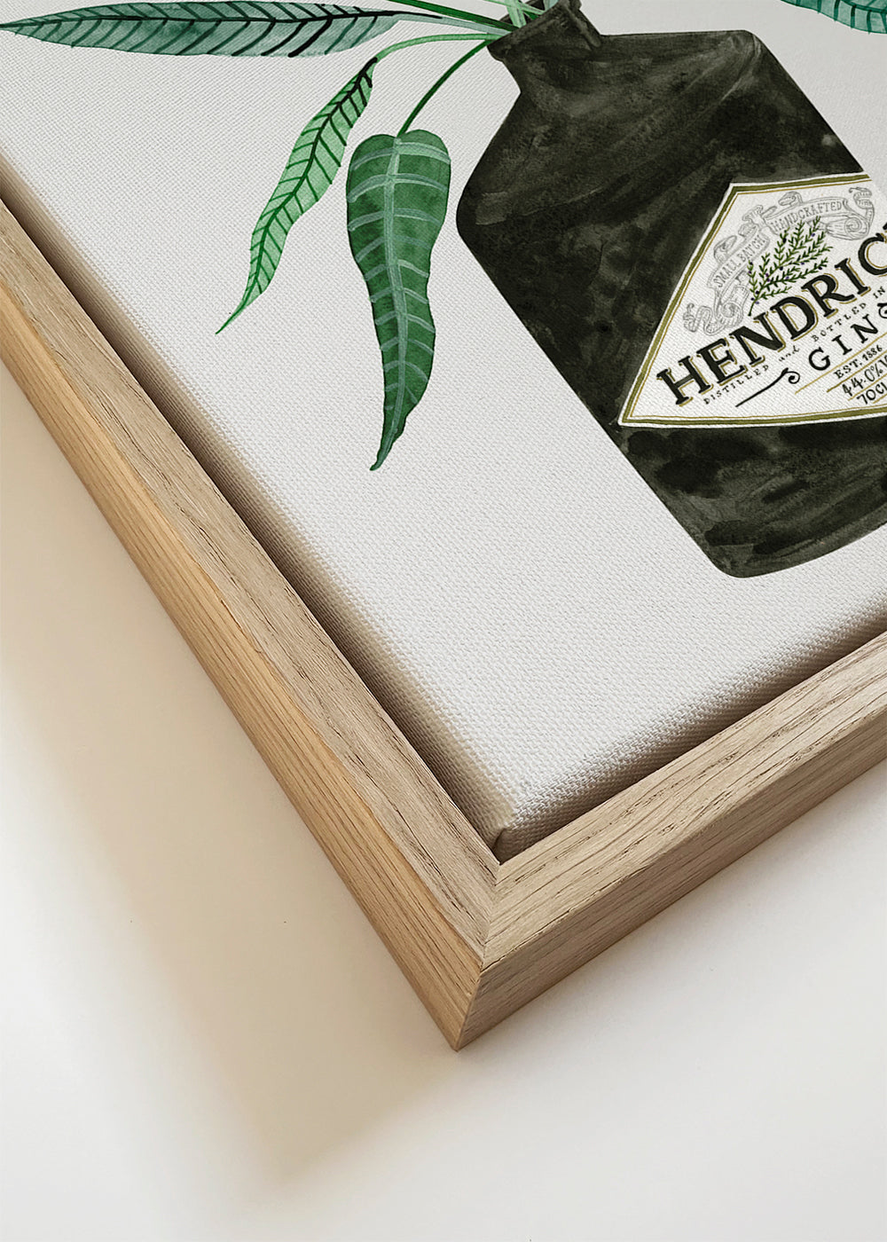 Kökskonst Hendrick's-flaska med bladverk