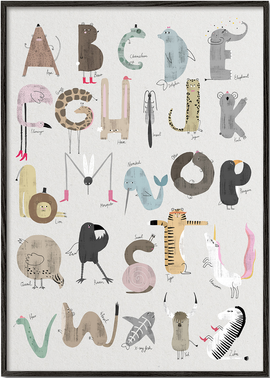 Barnposter ABC djur