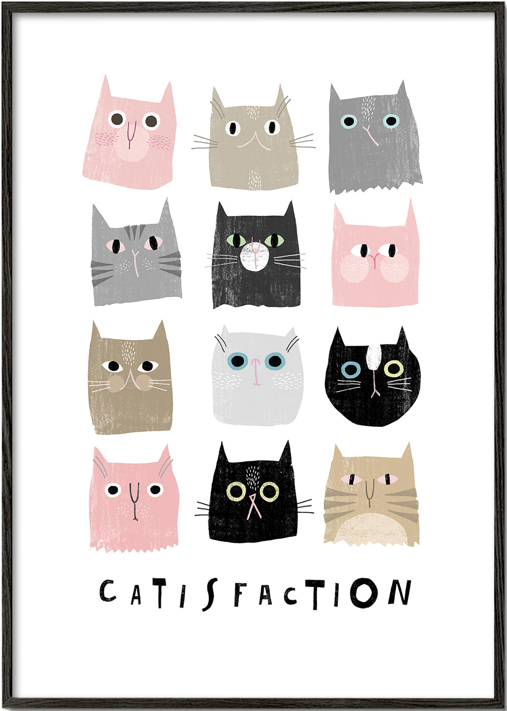 Lekfull kattillustration i rutnät