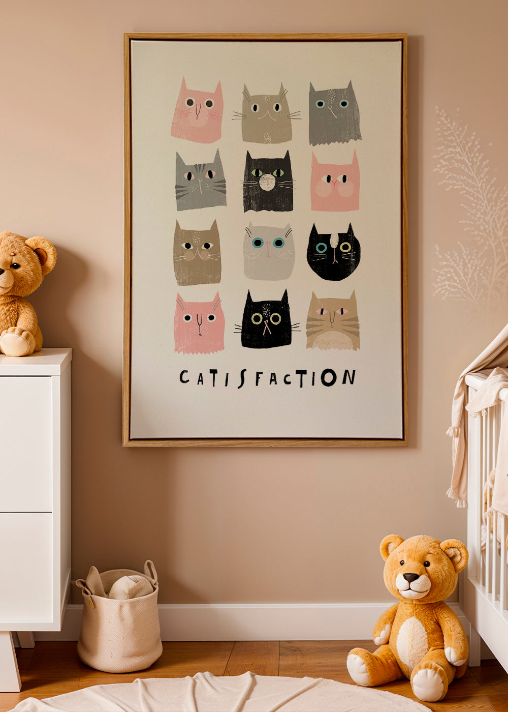 Lekfull kattillustration i rutnät