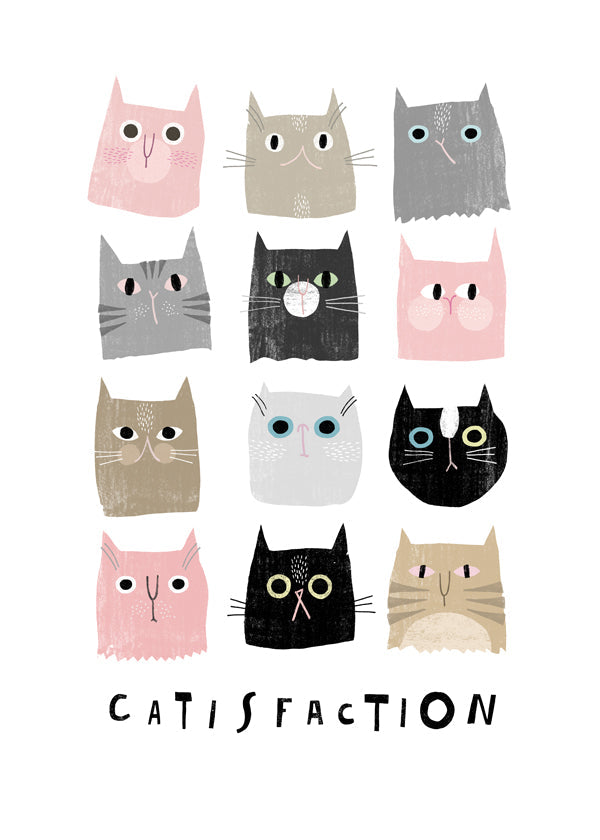 Lekfull kattillustration i rutnät