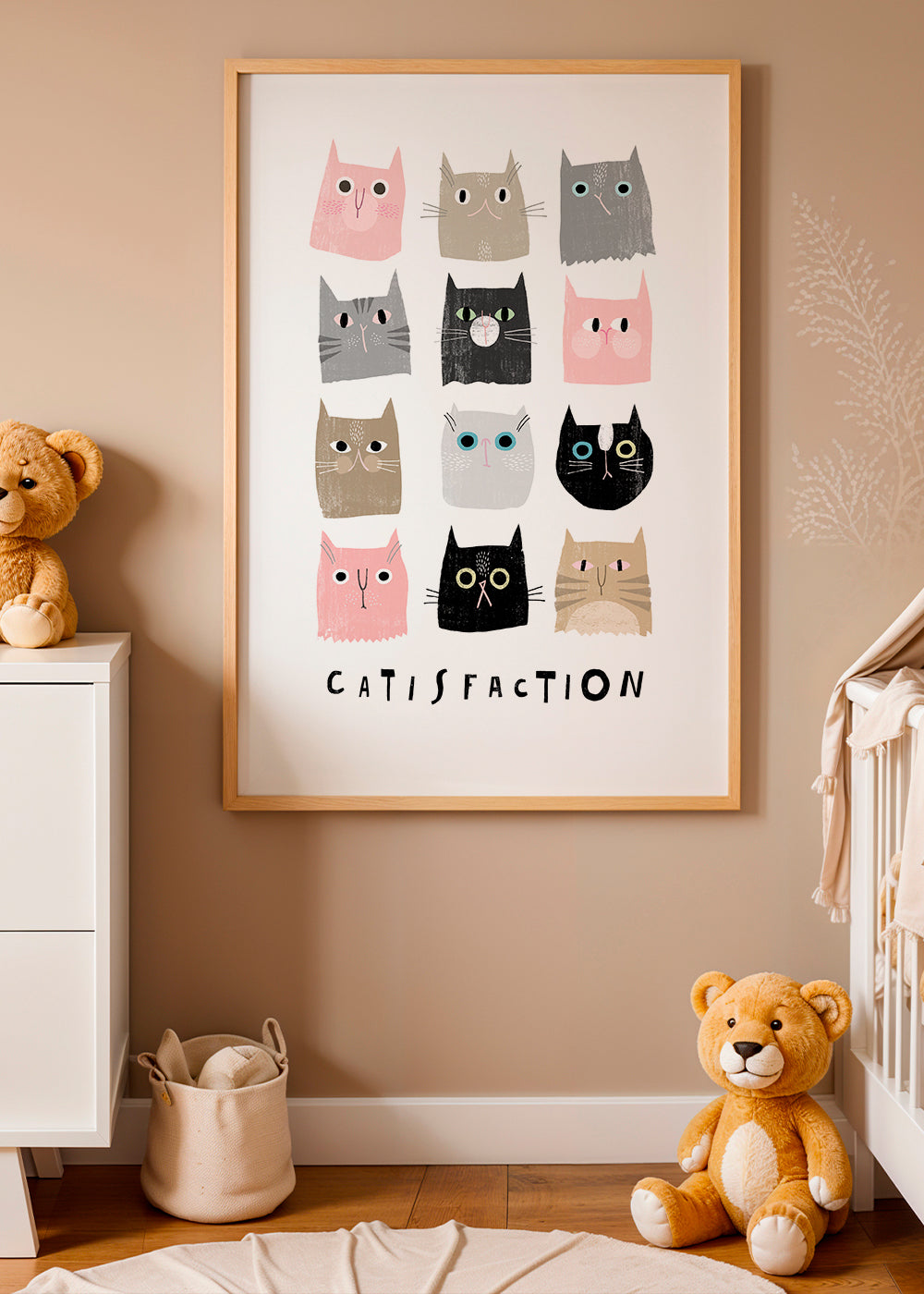 Lekfull kattillustration i rutnät