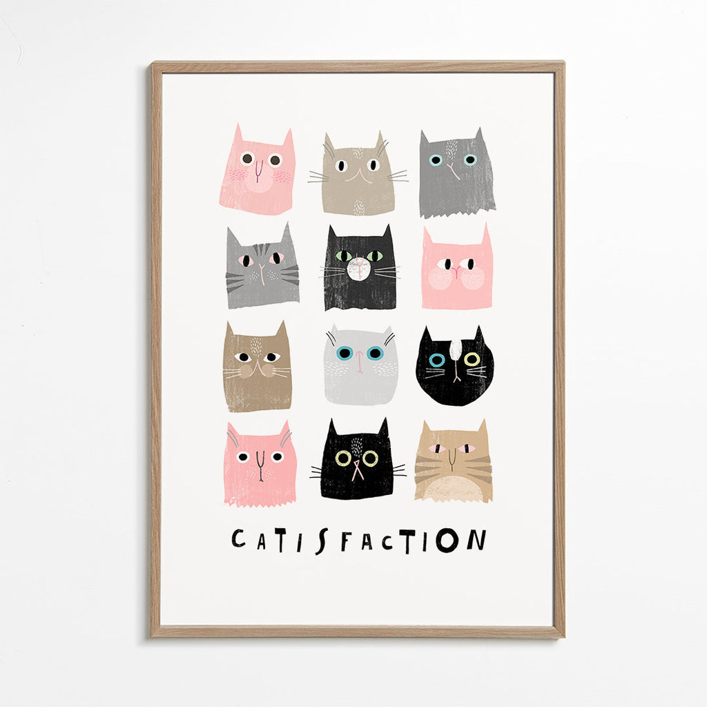 Lekfull kattillustration i rutnät