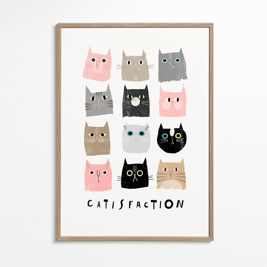 Lekfull kattillustration i rutnät