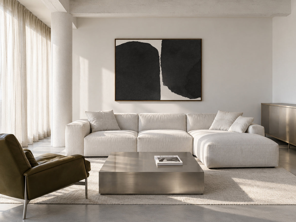 Minimal black and white abstract 01 - Framed canvas in an interior