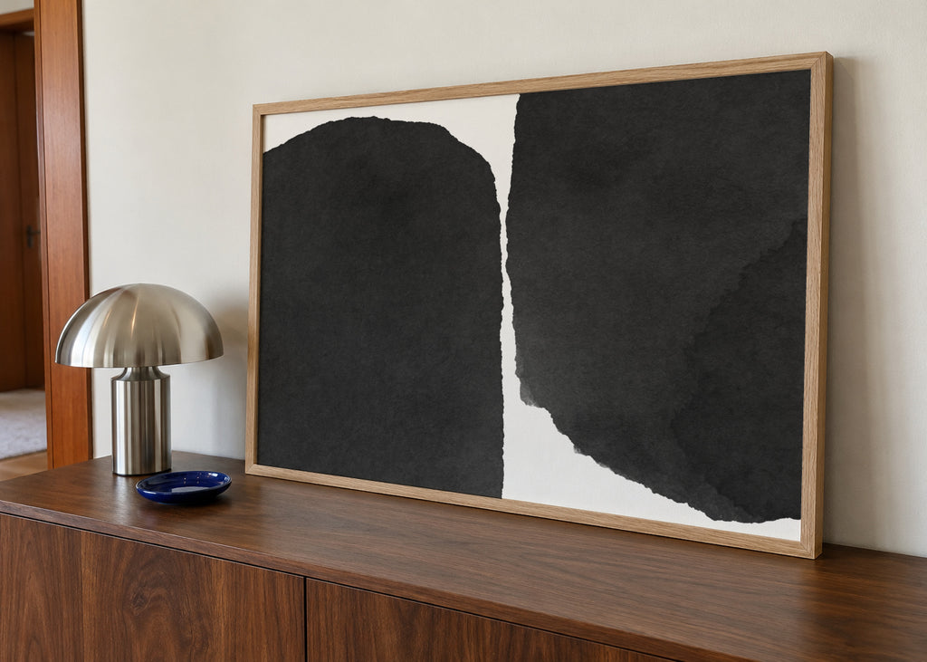 Minimal black and white abstract 01 - Framed poster in an interior
