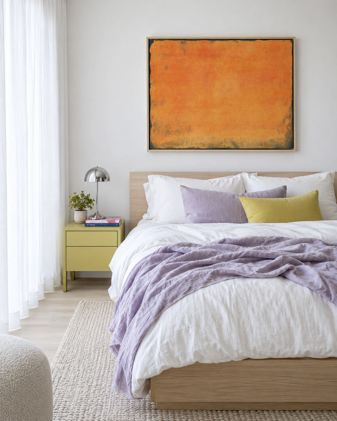 Minimal Orange Abstract Colorfield Painting 01 - Framed canvas in an interior