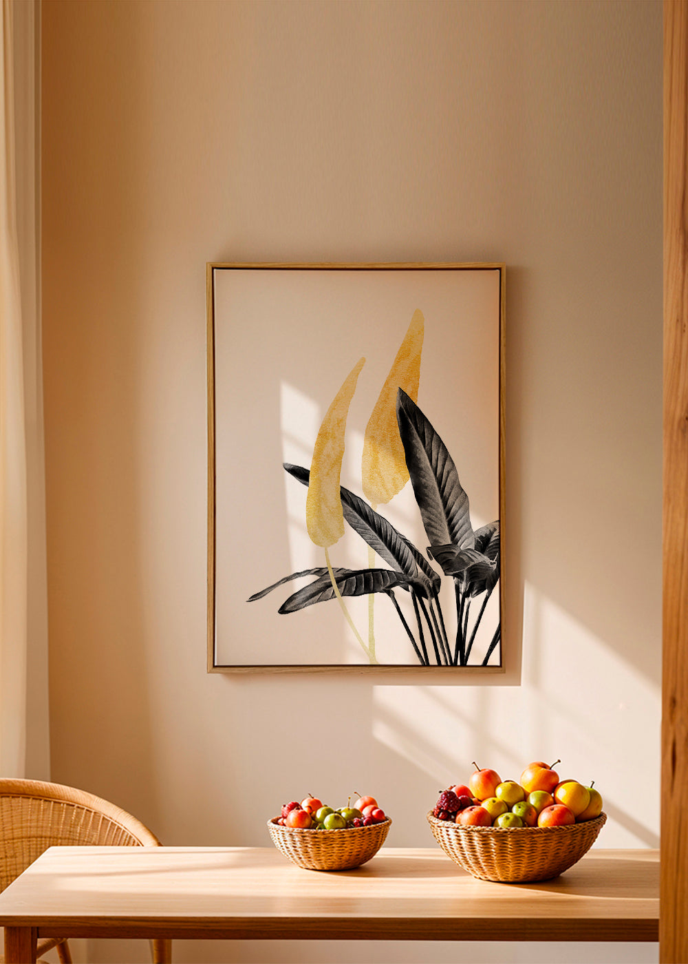 Botaniskt tryck med gyllene blad