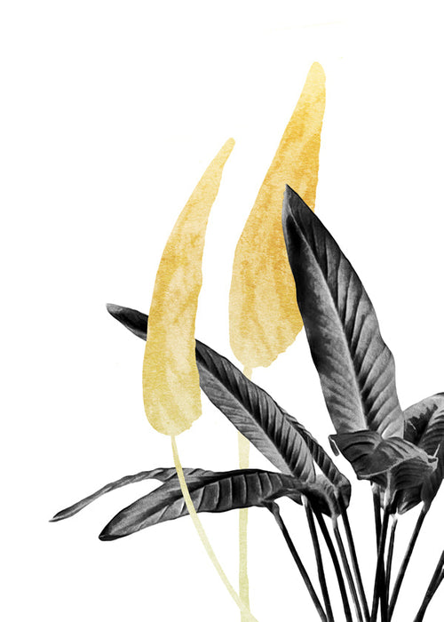 Botaniskt tryck med gyllene blad