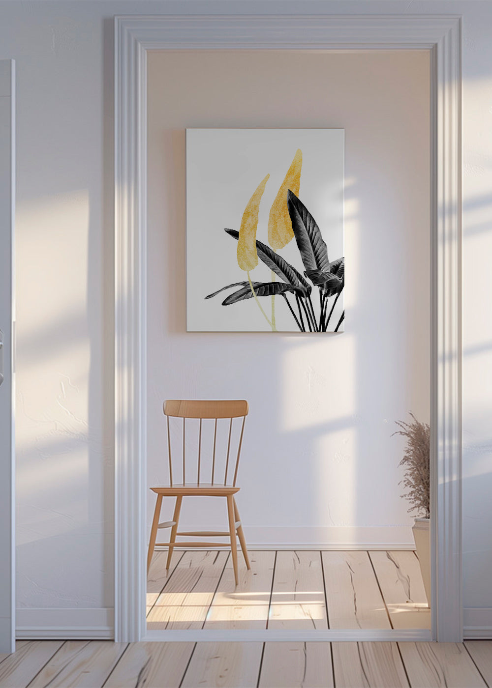 Botaniskt tryck med gyllene blad