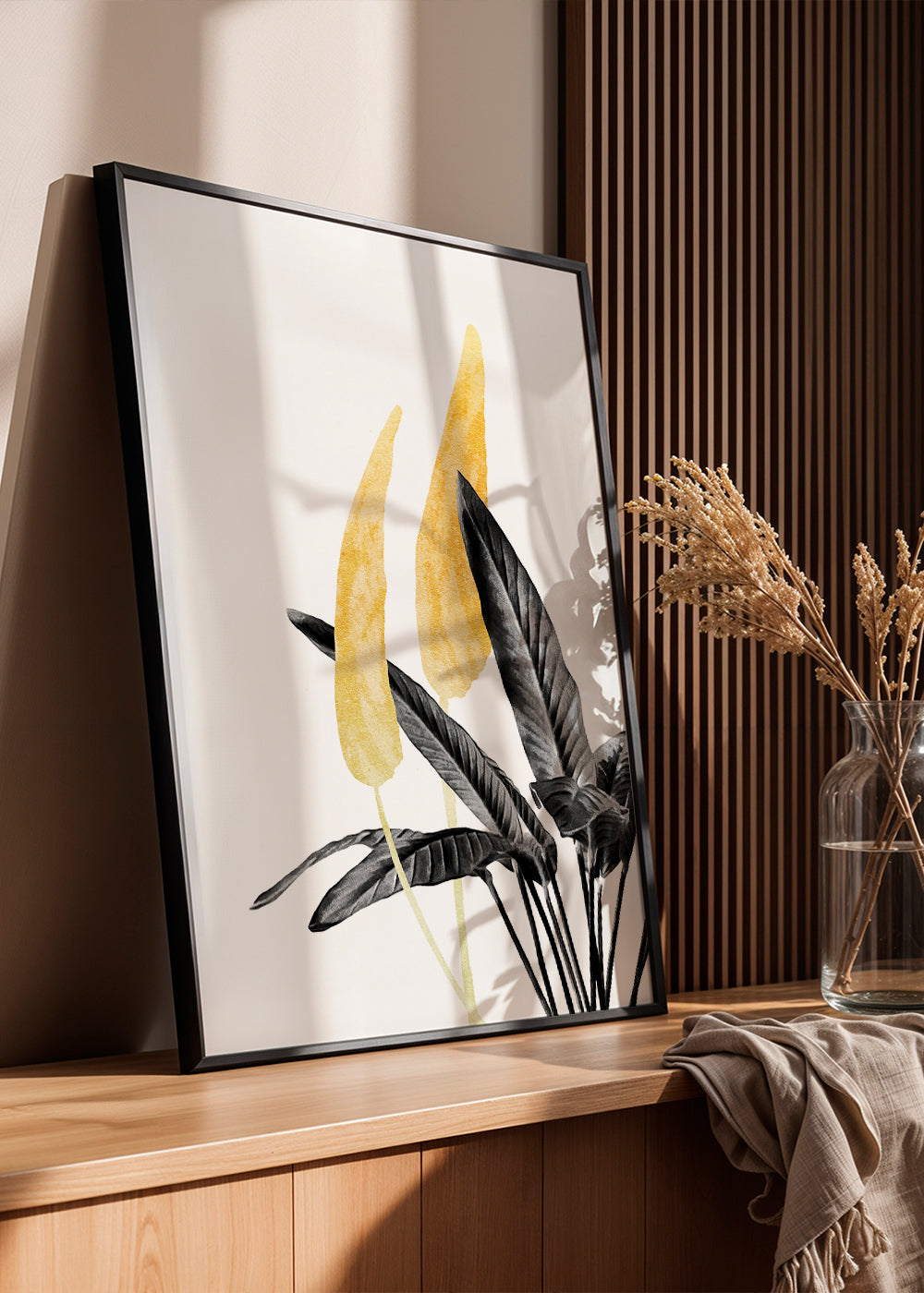 Botaniskt tryck med gyllene blad