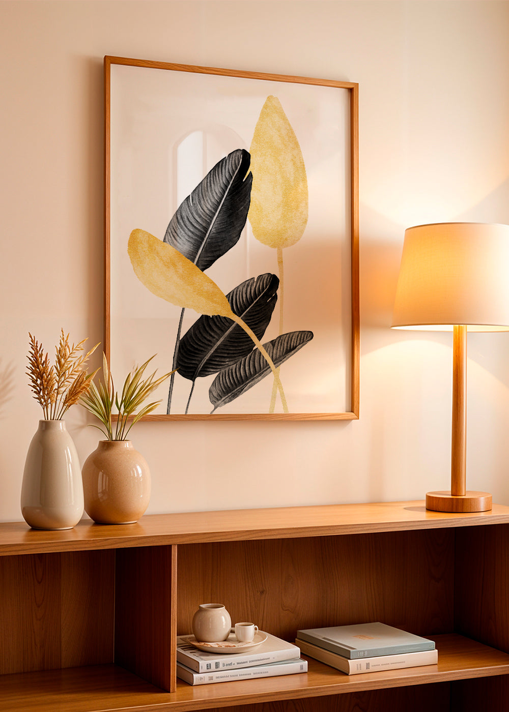 Botanisk poster svarta blad med guld