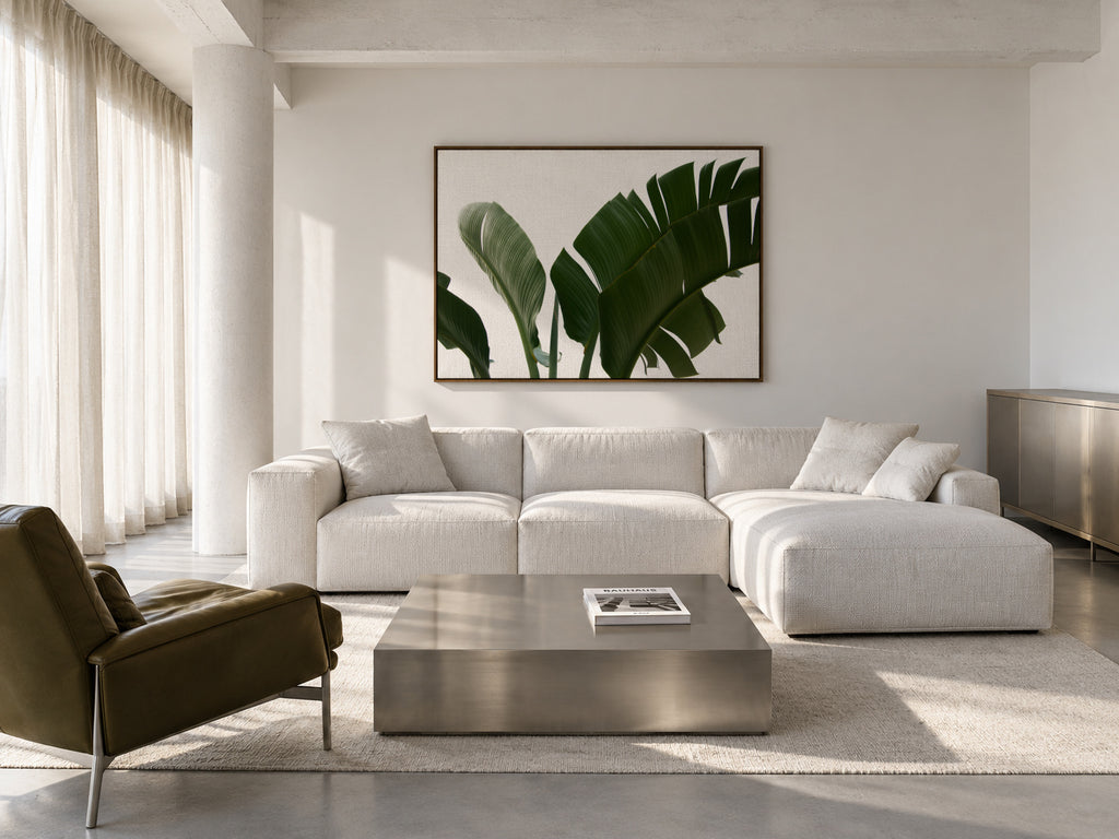 Travellers Palm Leaves 06 - Framed canvas in an interior