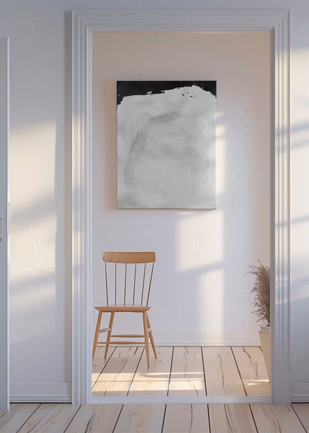 Svartvit konst med minimalistisk tvätteffekt