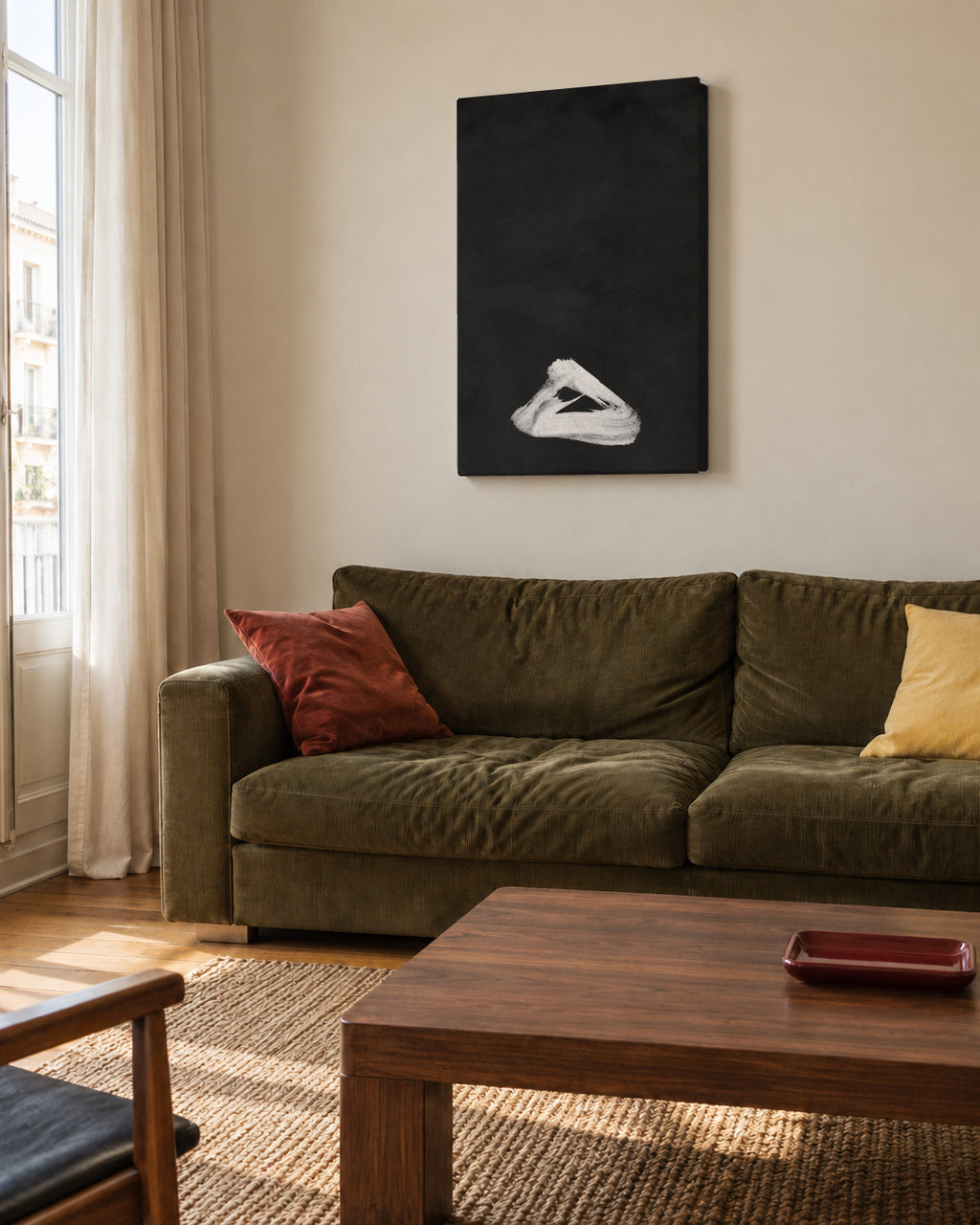 Minimal Landscape Black and White 02 - Unframed canvas in an interior