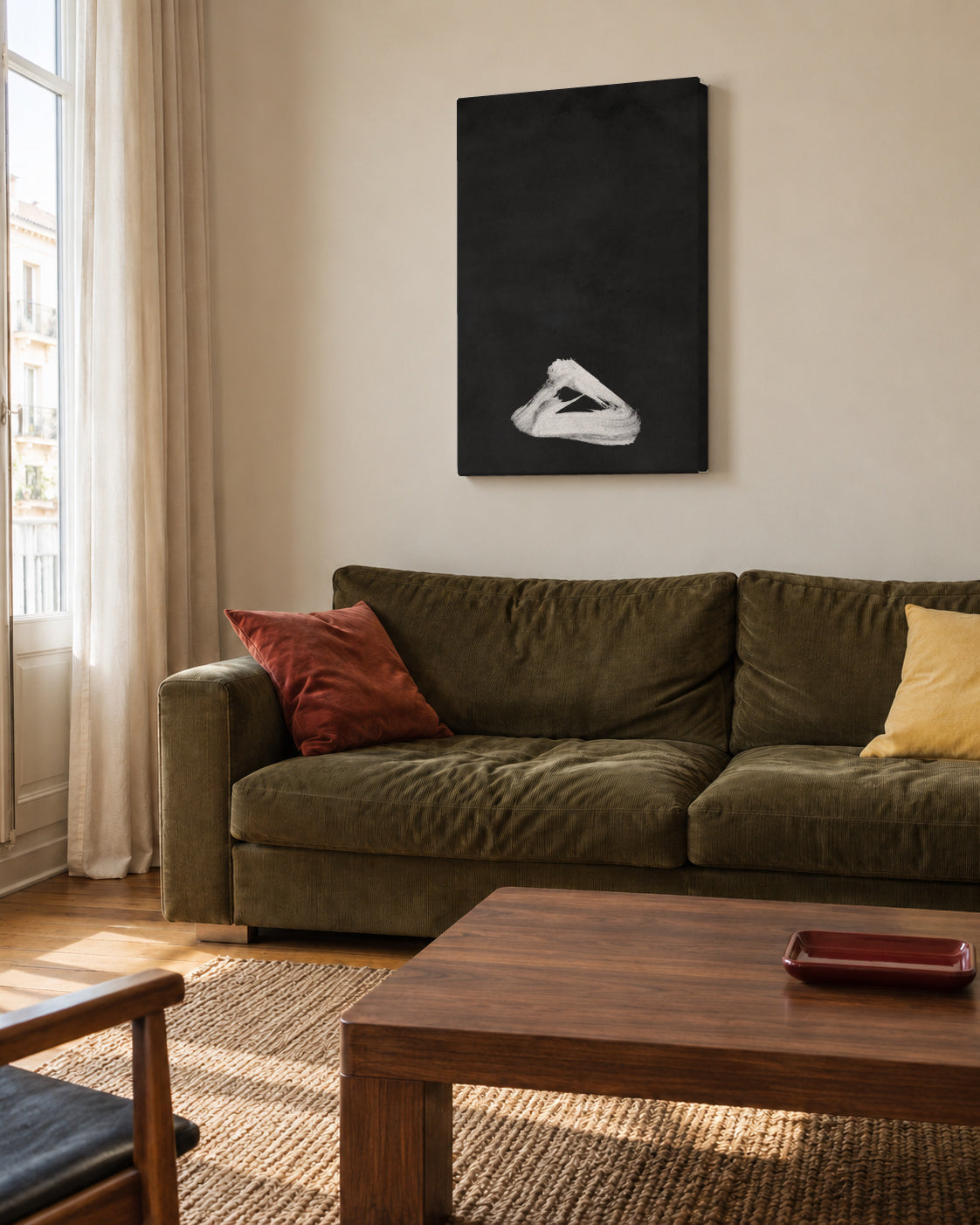 Minimal Landscape Black and White 02 - Unframed canvas in an interior