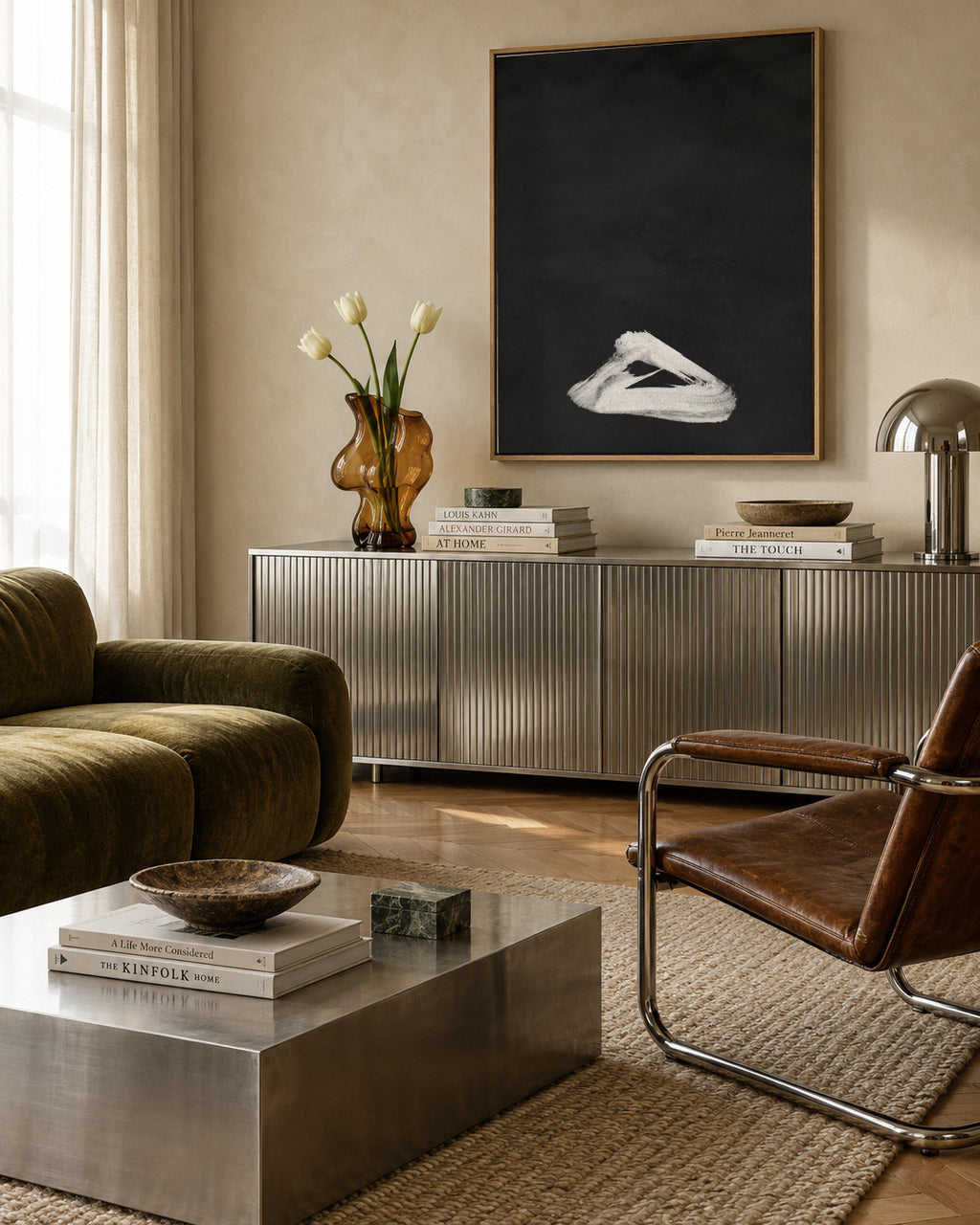 Minimal Landscape Black and White 02 - Framed canvas in an interior