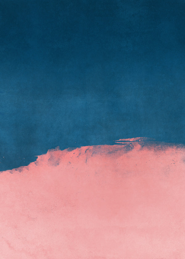 Minimalistiskt landskap i rosa och blått