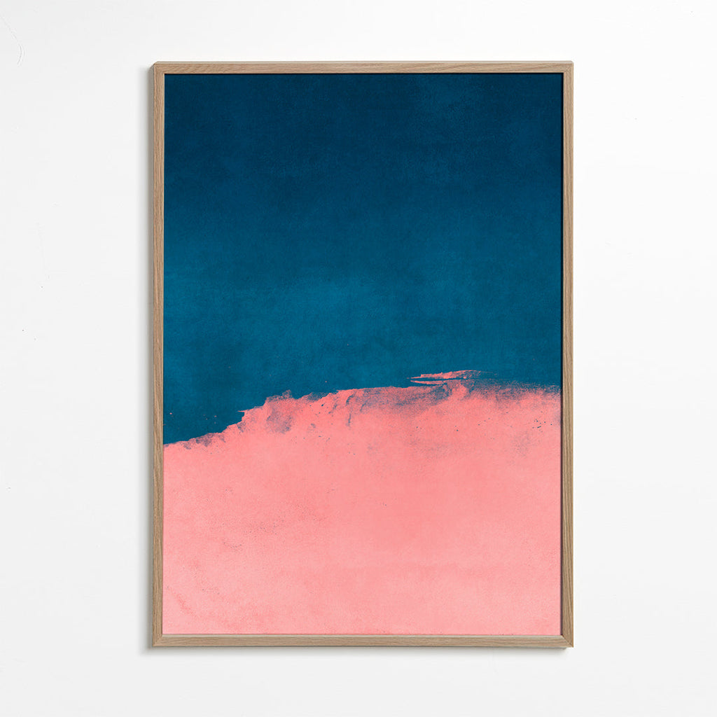 Minimalistiskt landskap i rosa och blått
