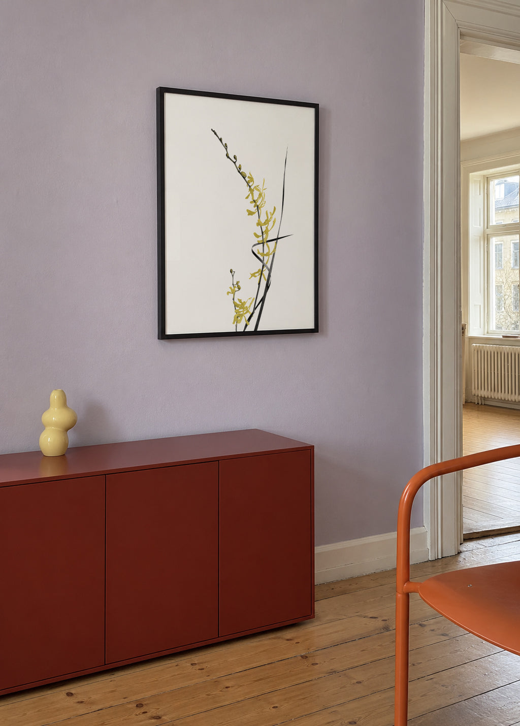 Flower Minimal Black and Gold 06 - Framed poster in an interior