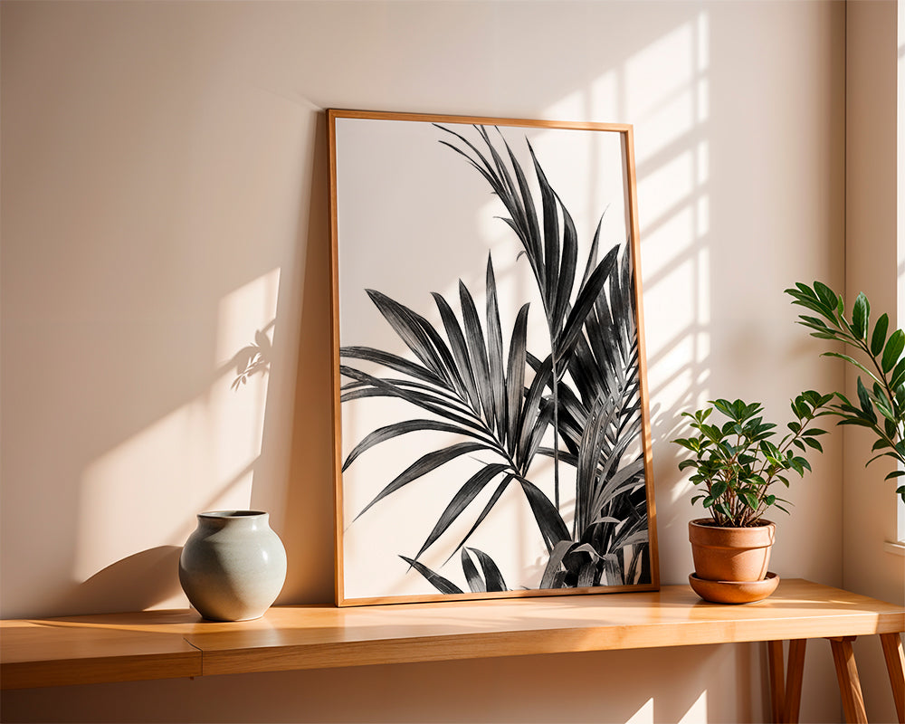Botanisk poster palmer i svartvitt