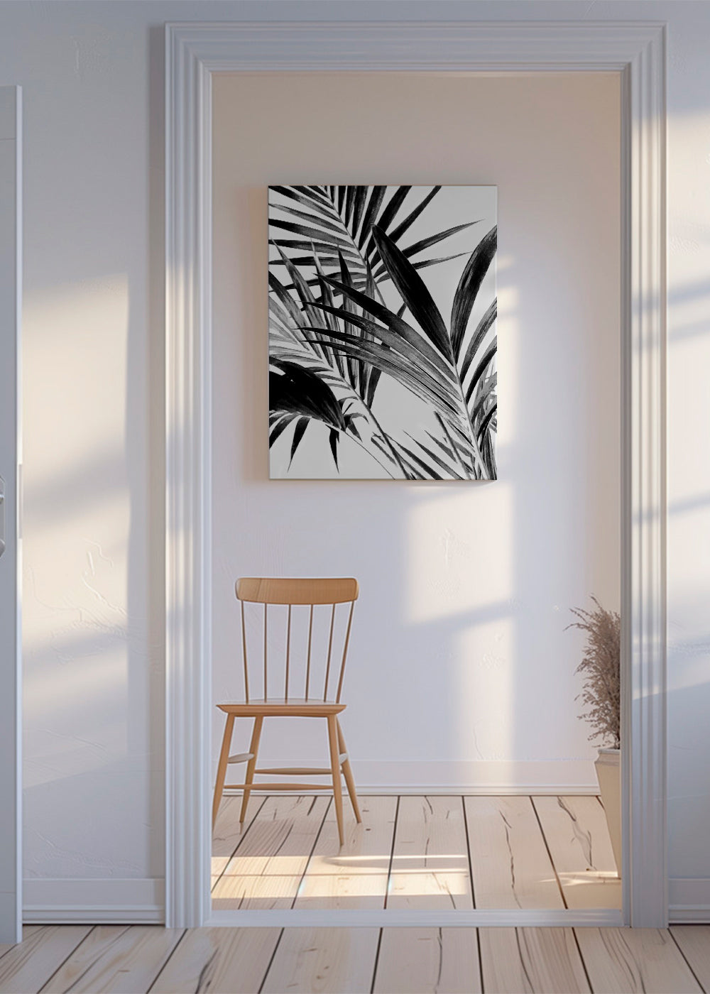Botanisk poster palmblad i svartvitt