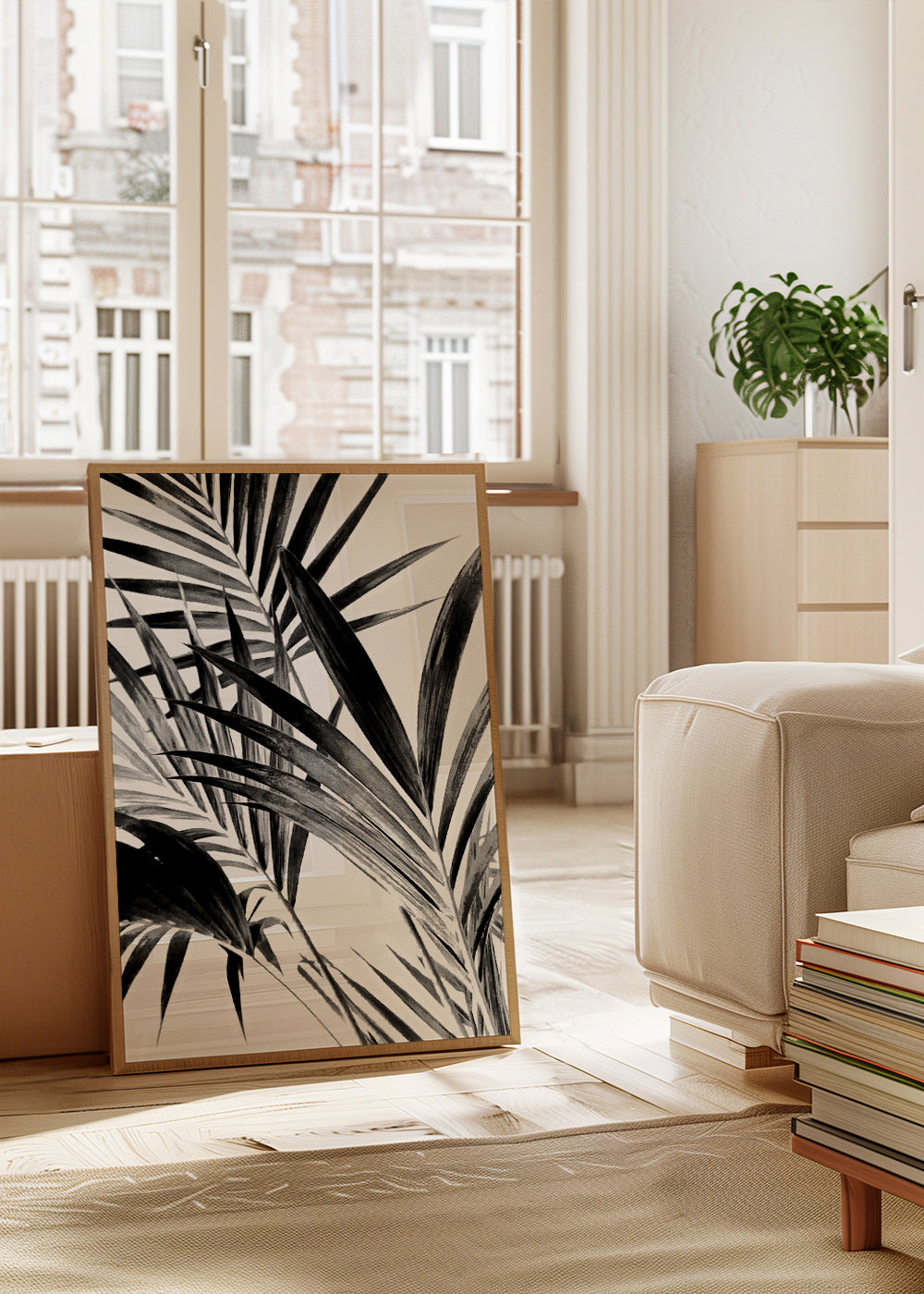 Botanisk poster palmblad i svartvitt
