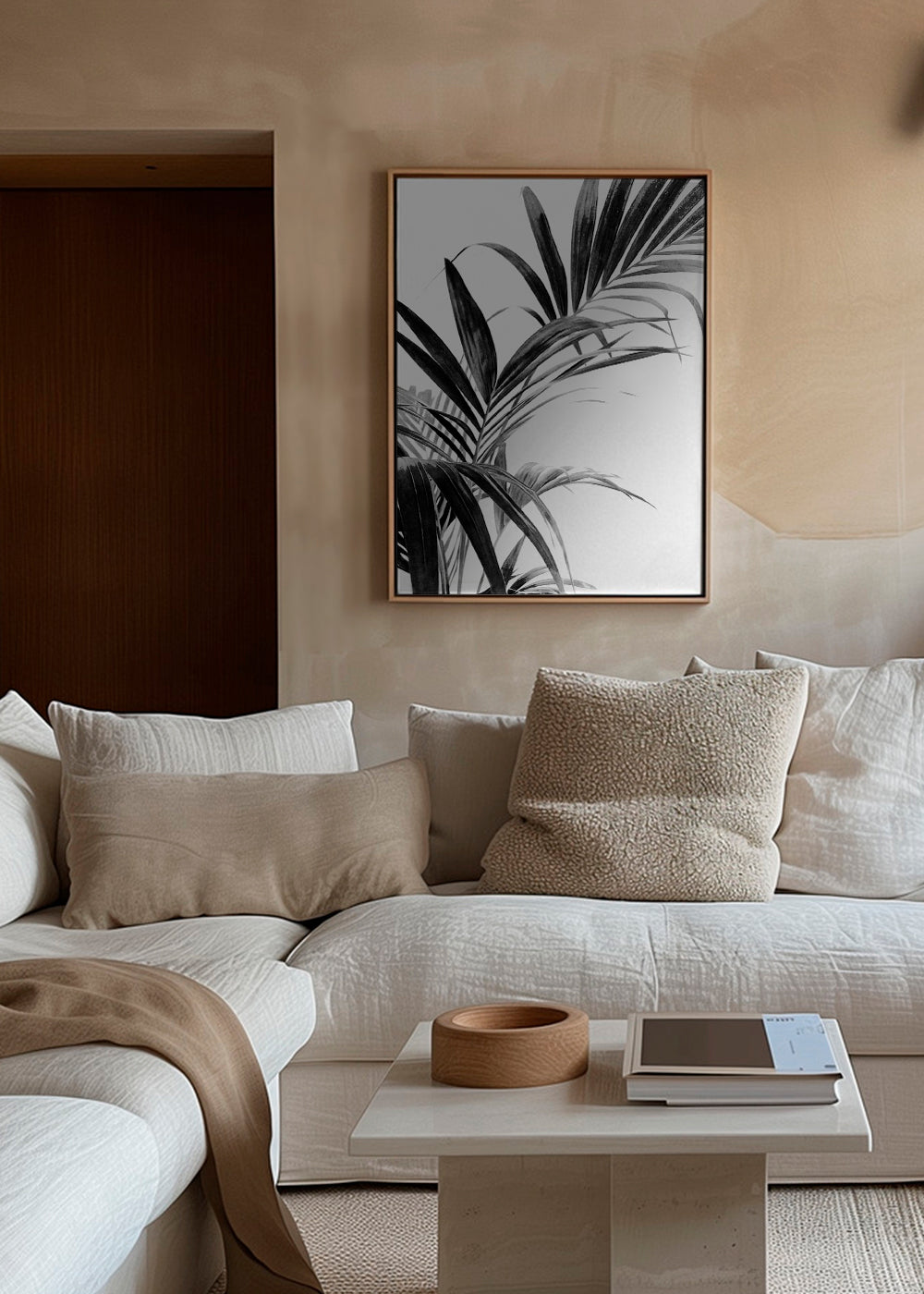 Botanisk poster: palmblad i svartvitt