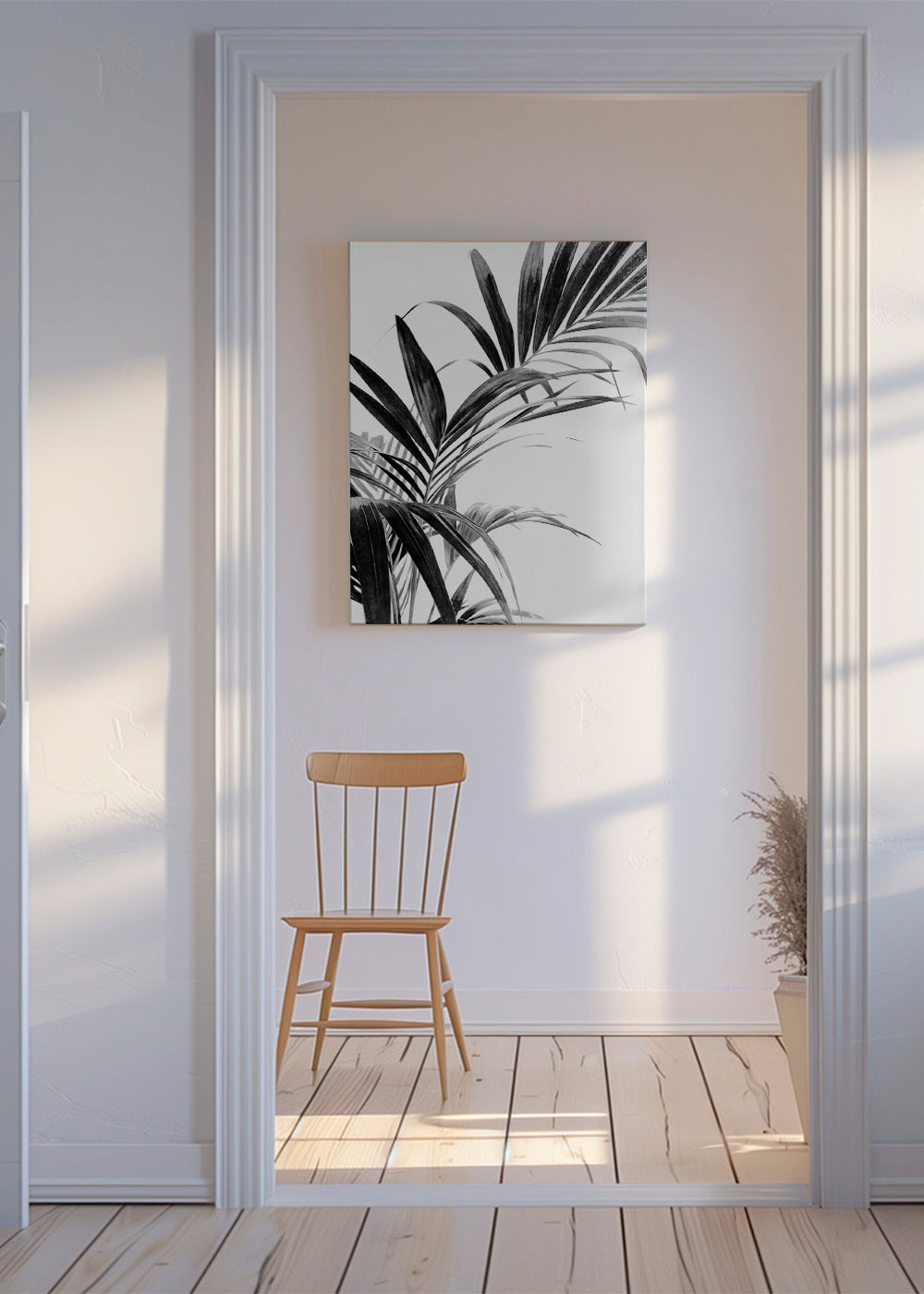 Botanisk poster: palmblad i svartvitt