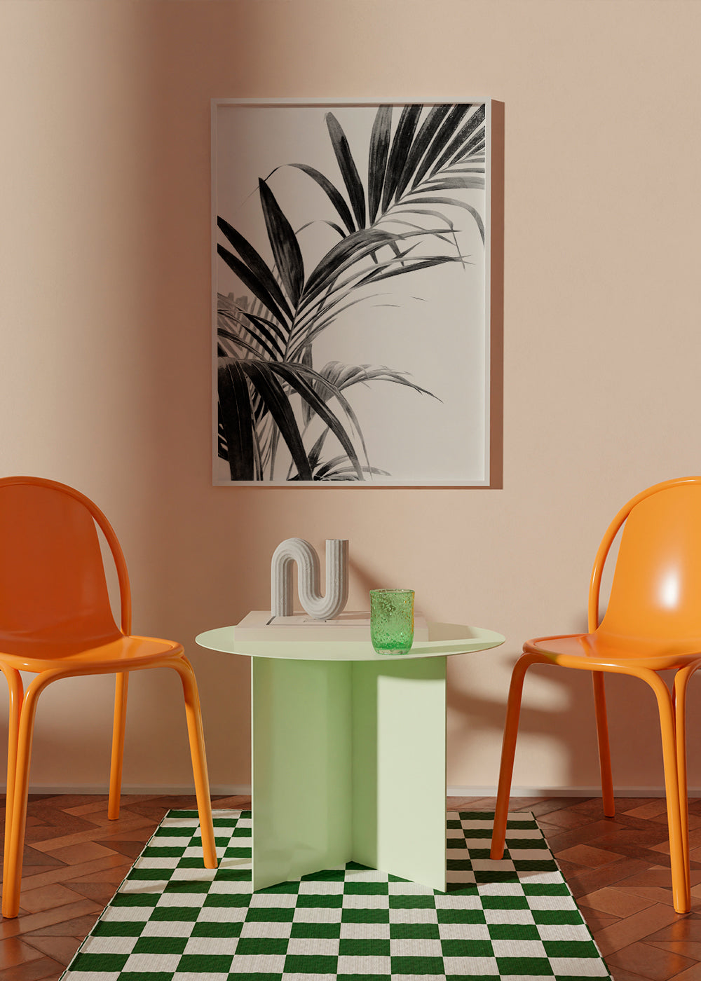 Botanisk poster: palmblad i svartvitt