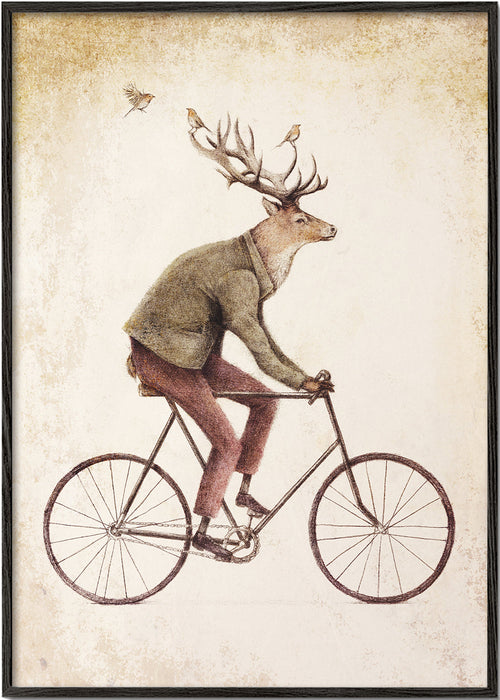Vintage print: hjort på cykel