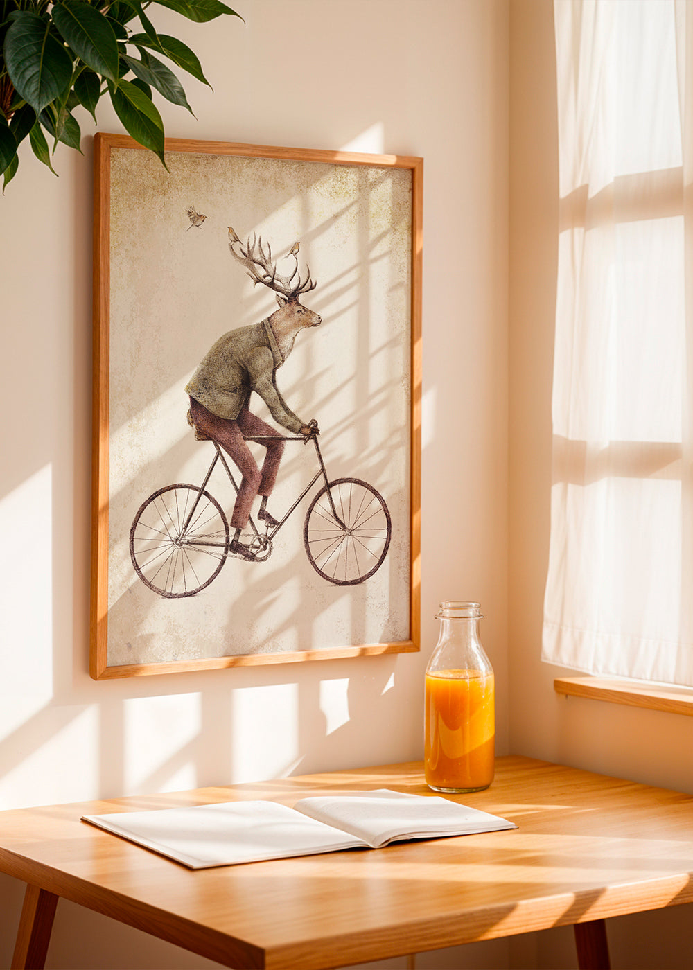 Vintage print: hjort på cykel
