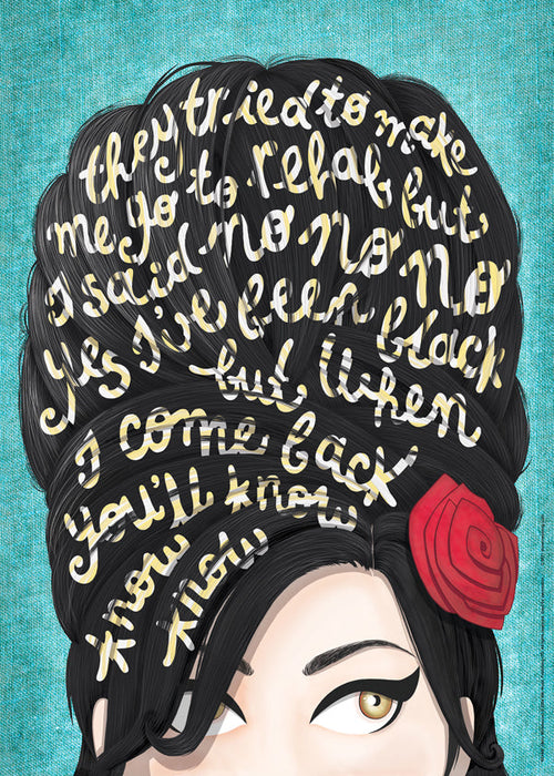 Illustration porträtt med text i håret