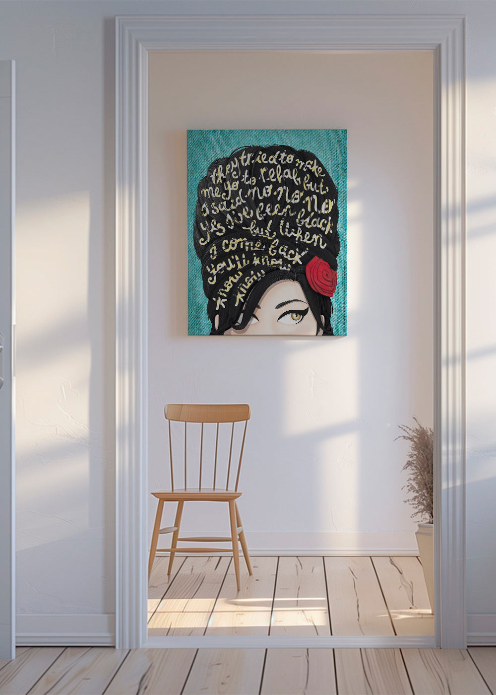 Illustration porträtt med text i håret
