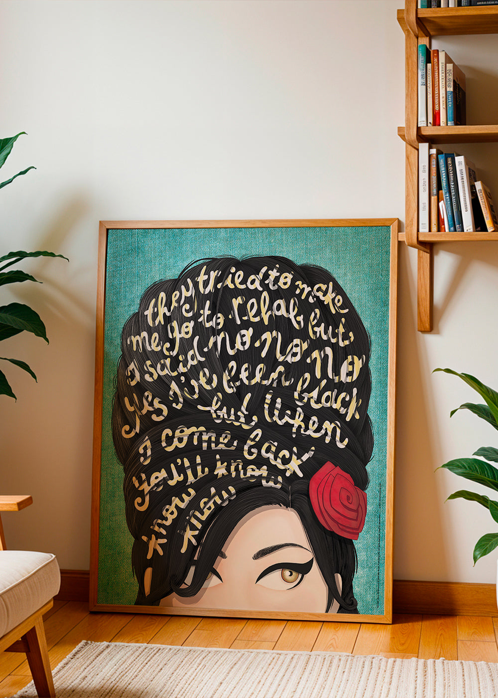 Illustration porträtt med text i håret