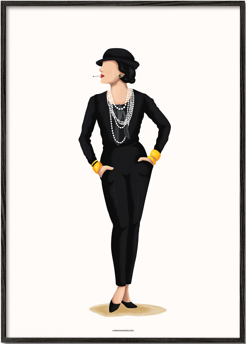 Coco Chanel-illustration med pärlor