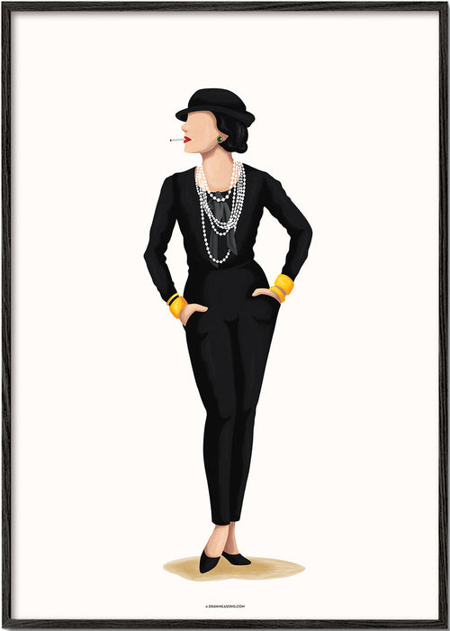Coco Chanel-illustration med pärlor