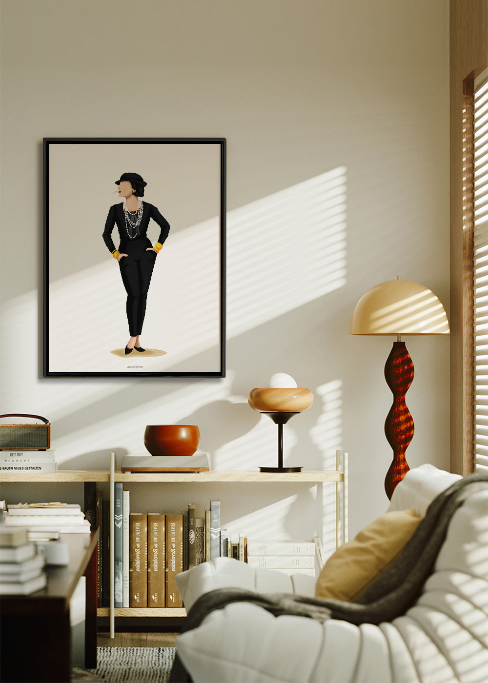 Coco Chanel-illustration med pärlor